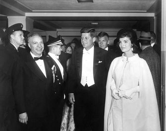 president john f kennedy and first lady jacqueline kennedy arrive at inaugural ball